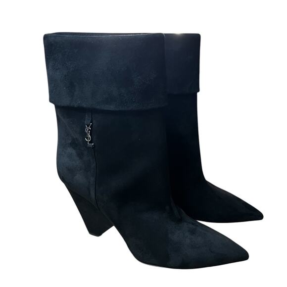Saint Laurent Silver Monogram Niki Booties In Black Suede  EU 36.5 US 6.5 - Picture 1 of 12